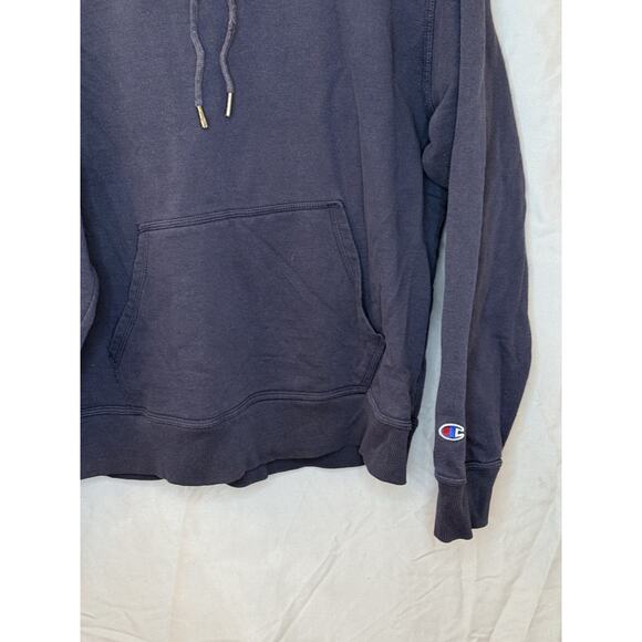 Champion Sweatshirt Mens L Navy Blue Hoodie Spellout Chest C Logo Sweater Hood - Picture 4 of 9